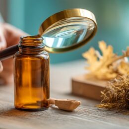 Đọc hàm lượng fucoidan trên nhãn chai thực phẩm bảo vệ sức khỏe bằng kính lúp