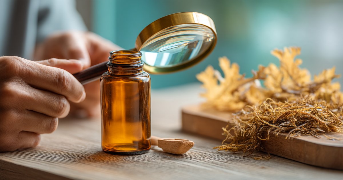 Đọc hàm lượng fucoidan trên nhãn chai thực phẩm bảo vệ sức khỏe bằng kính lúp