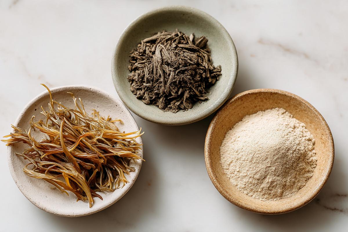 So sánh tảo nâu khô, bột tảo và chiết xuất fucoidan trên ba đĩa sứ