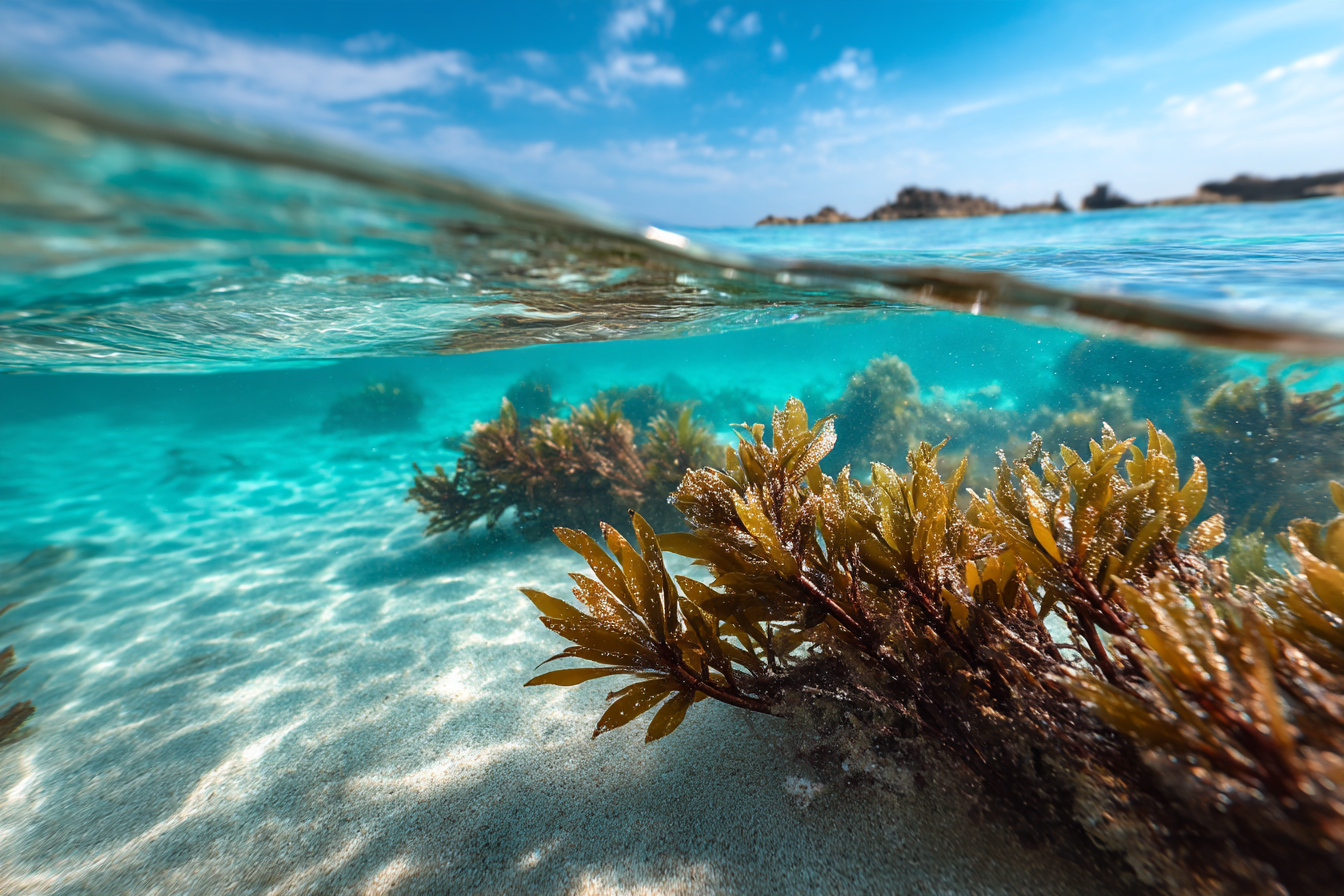 Tảo mozuku Okinawa (Cladosiphon okamuranus) mọc trên rạn san hô vùng biển ấm